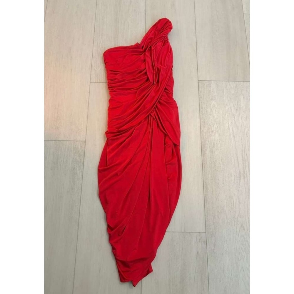 TADASHI SHOJI Ruched Jersey One Shoulder Slit Dress Sz XS Coral Color